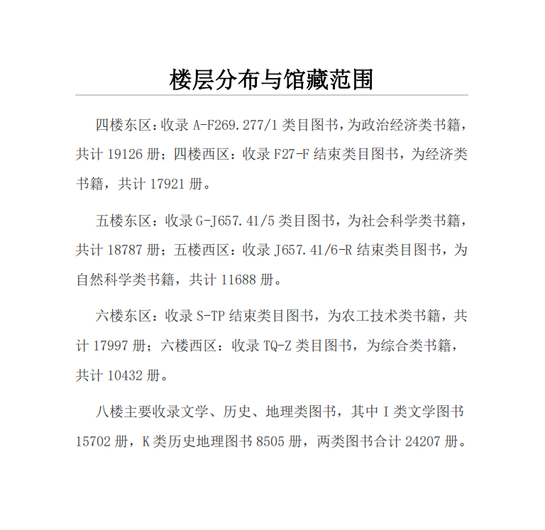 楼层分布与馆藏范围